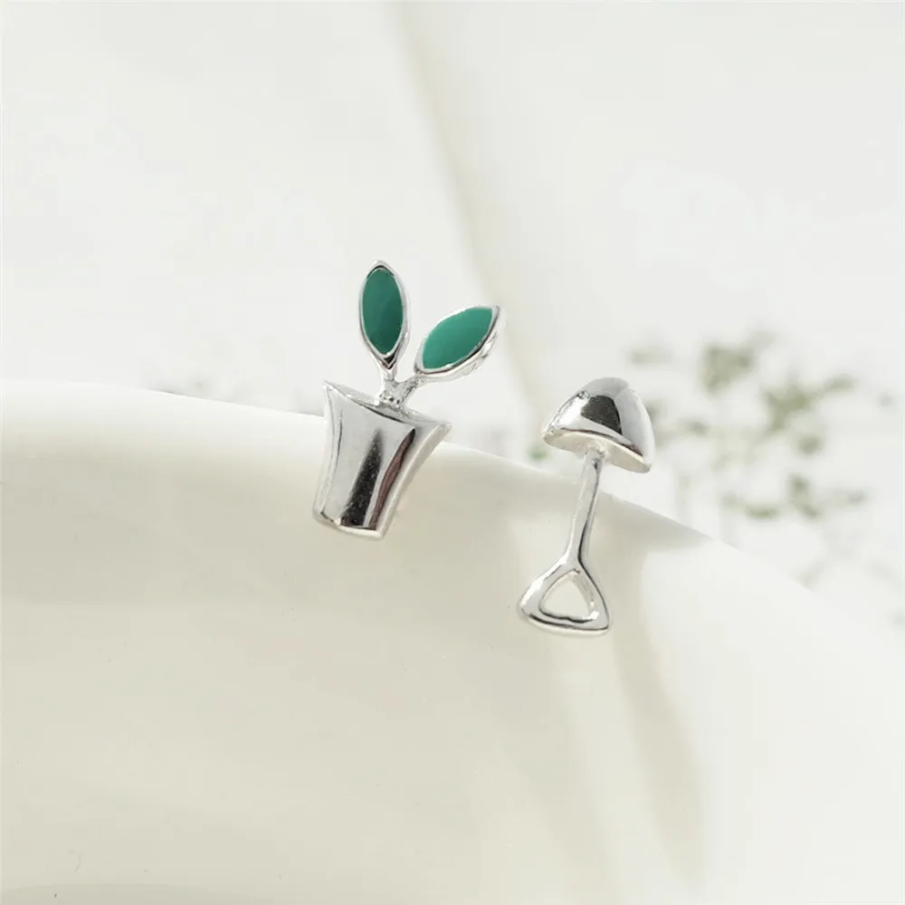 green seedling Shovel earrings 100% 925 Sterling silver Jewelry fashion Hypoallergenic Stud earrings for women girl gift