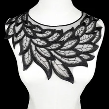 Pena preta Flor Bordado Gola de Renda Applique Decote Gola Venise Rendas DIY Acessórios de Costura BW084