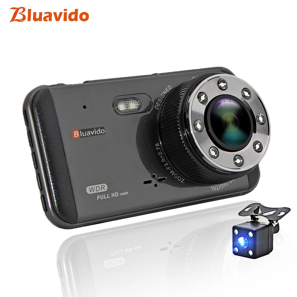 

Bluavido 4 Inch Car DVR Dash Camera FHD 1080P WDR Night vision auto Video Recorder registrator with two cameras 170 Degree