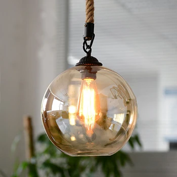 

Loft Vintage retro Industrial Glass Ball Hemp rope Pendant Lights E27 AC 110V 220V lamp for Dining room Living Room Cafe Bar XU
