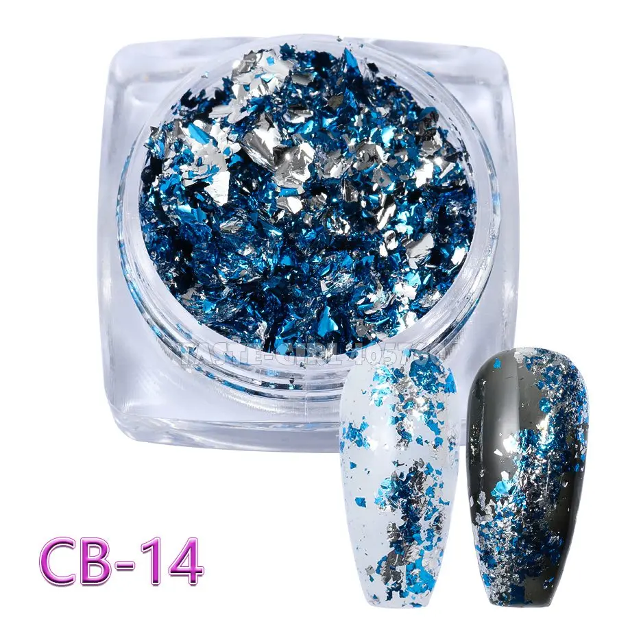 12 Grid/Set or 1 JAR Colorful Aluminum Irregular Holographic Glitter Foil Sequin Powder Nail Mirror Flake Paillette Manicure DIY - Color: CB14