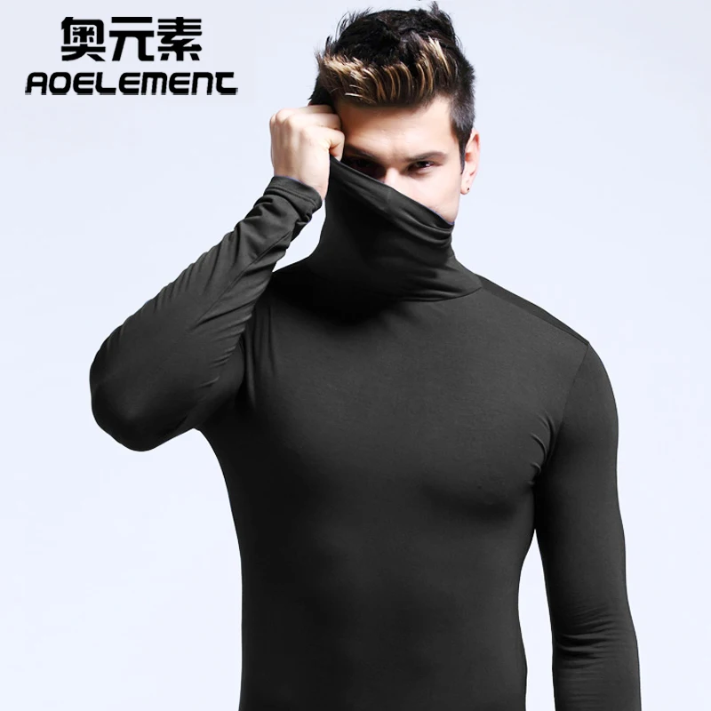 

Modal men's high collar lapel underwear long-sleeved bottoming shirt autumn and winter shirt long john men thermal mens bottoms