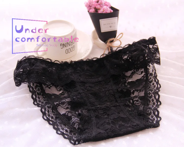 

Summer Sexy Lotus Leaf Lace High Fork Ladies Underwear Freshness Candy Color Cotton Panties Girl's Briefs H007