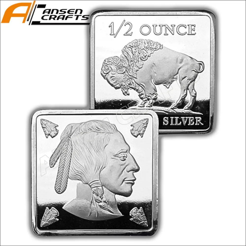 

1/2 Ounce Buffalo Bison American Indian 999 Fine Silver Bullion Ingot Bar