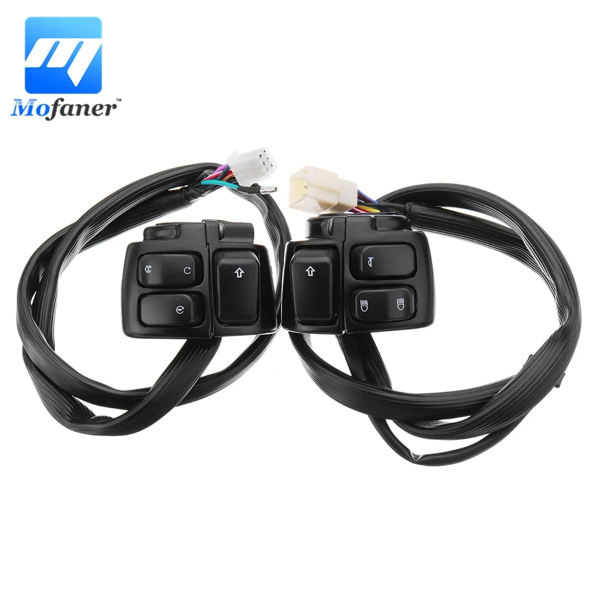 

1 Pair Motorcycle 1"25mm Handlebar Control Switch Turn Signal Switch Button With Wiring Harness For Harley