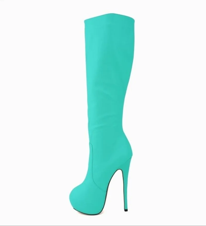 

british style women leather boots women mid-calf solid boots women high platform shoes lady 14cm heel nightclub boots shoe