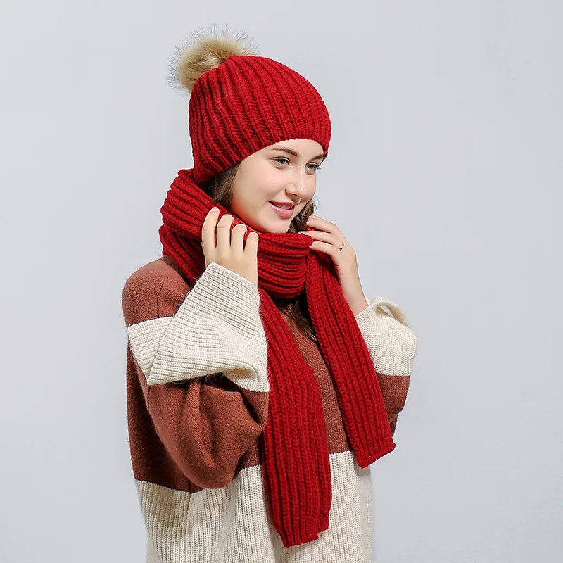 Новый Для женщин Зимний вязаный шарф шляпа набор зимние аксессуары женский, черный шляпа шапочки милые Шапки Зима Весна смешной шляпе Mujer
