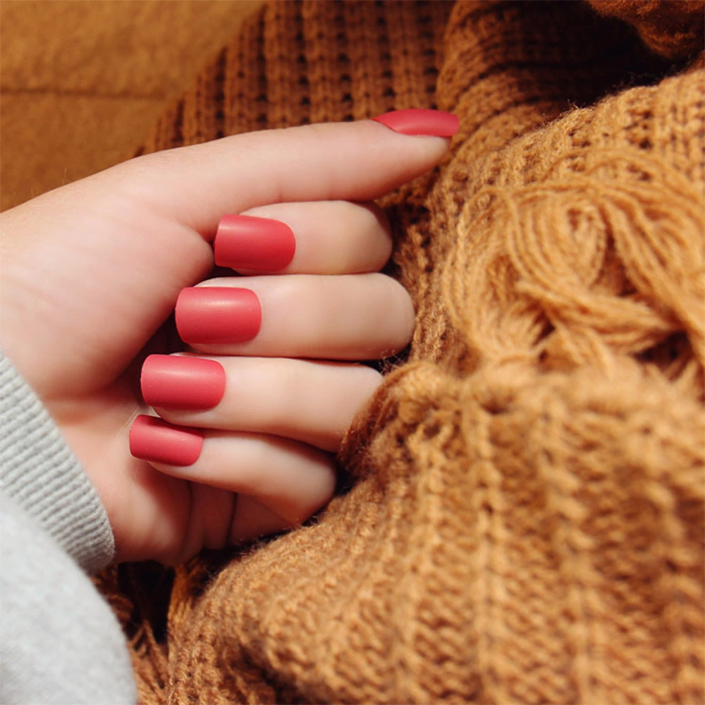 24pcs Set Short Design Matte False Nails Black Grey Red Women Finger Makeup Full Nail Tips Ongle Nails With Glue Nails With Glue Design False Nailsfalse Nails Aliexpress