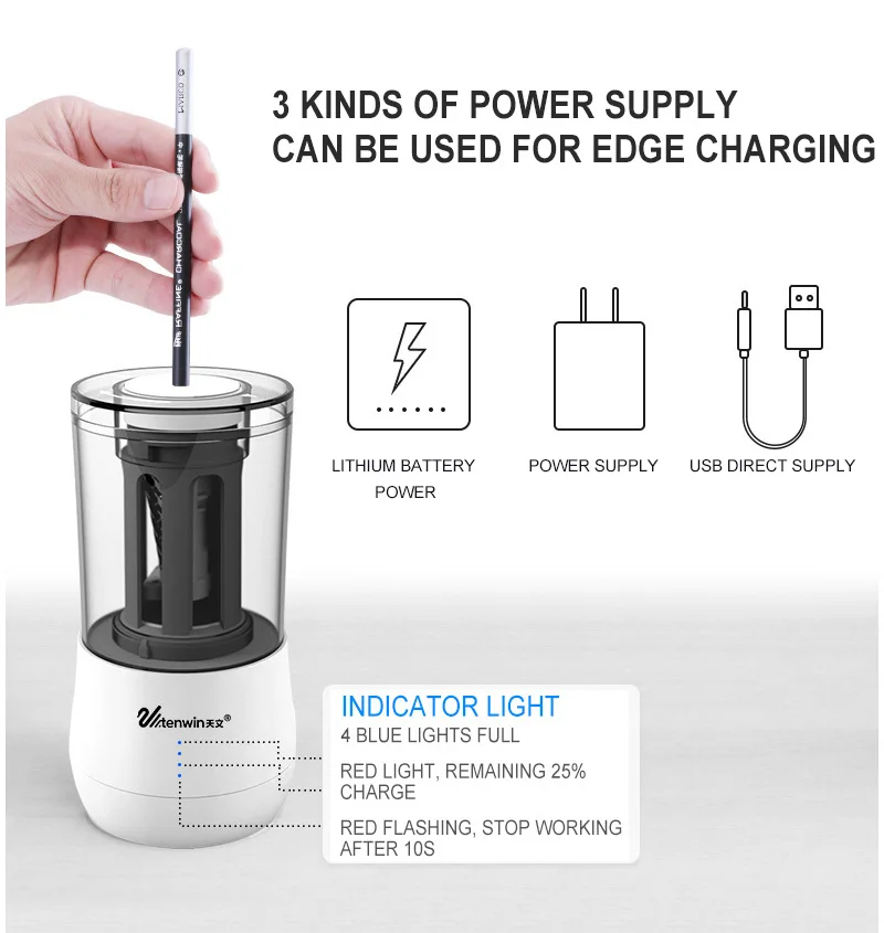 Электрическая точилка для карандашей с 2 отверстиями, автоматическая точилка для карандашей с USB/AC/батареей для 6-8 мм, Электронная точилка для ножей