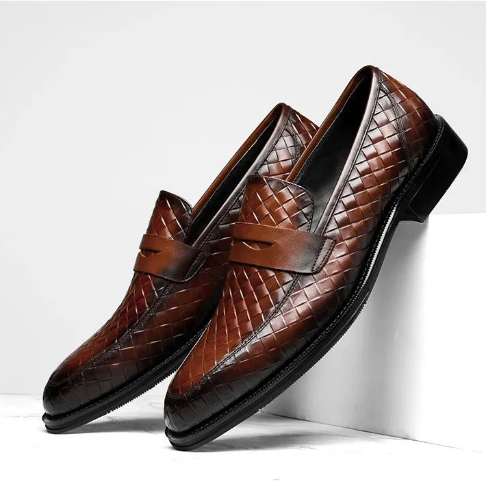 Tan Hand Made Loafers Mens Dress Shoes 