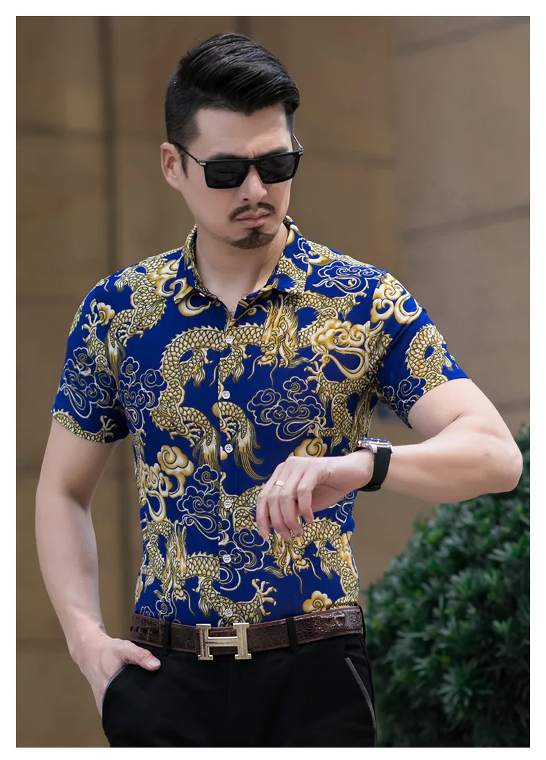Мужская гавайская рубашка с коротким рукавом, мужская приталенная рубашка Camisa Masculina, летняя Гавайская Повседневная мужская рубашка с цветочным принтом