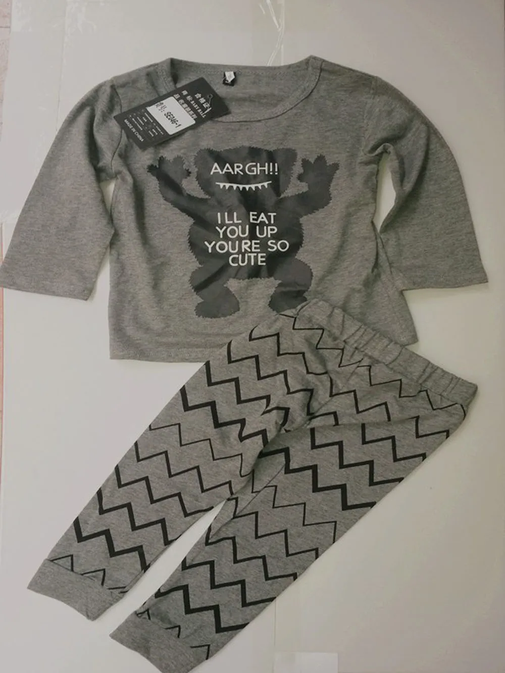 В году, новая осенняя хлопковая одежда с изображением маленького монстра спортивные костюмы из 2 предметов: Топ и штаны комплекты одежды для маленьких мальчиков и девочек CL0769 - Цвет: Monster
