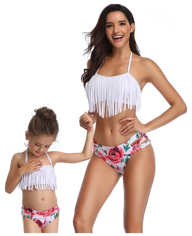 

2019 New Bandage Swimwear with Tassel Bikini Set high quality Parent-child Swimsuit Bathing Suit