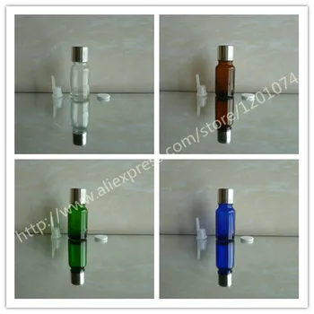 

10ml clear/brown/green/blue shiny Glass Bottle With aluminum shiny silver cap+clear insert.Oil vial,Essential Oil Container