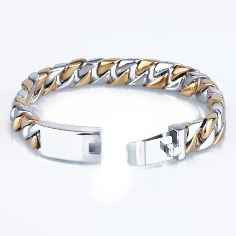Luxury Never Fade Gold Color Bracelet Men 12mm Link Chain