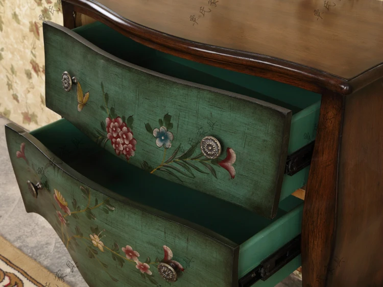 European-style hand-painted porch cabinet American solid wooden bucket cabinet pastoral living room decor
