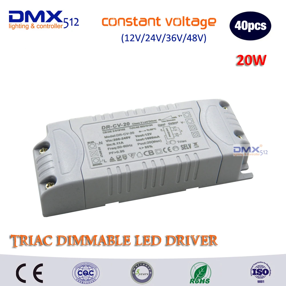 

DHL free shipping 40PCS 20W triac constant voltage dimmable LED driver AC90-130V/AC180-240V input and DC12V/24V/36V/48V output
