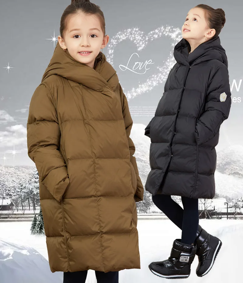 

2018 new Warming Girls White Duck Down 70-80% down long style girls winter clothes hooded fashion outwear autumn kids clothes