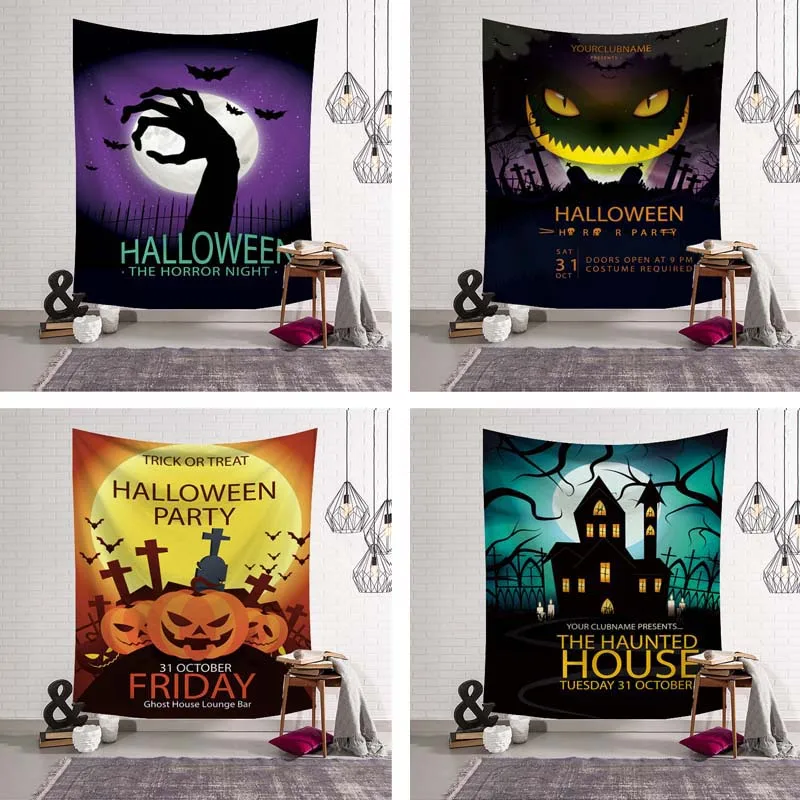 

Halloween Horror Night Wall Hanging Tapestry Door Ornament Haunted House Trick or Treat Psychedelic Party Decoration Blanket