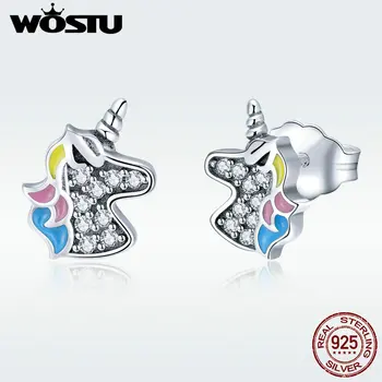 

WOSTU Hot Sale 100% 925 Sterling Silver Dazzling Licorne Stud Earrings for Women Cute Silver Jewelry Clear CZ Party Gift DXE426