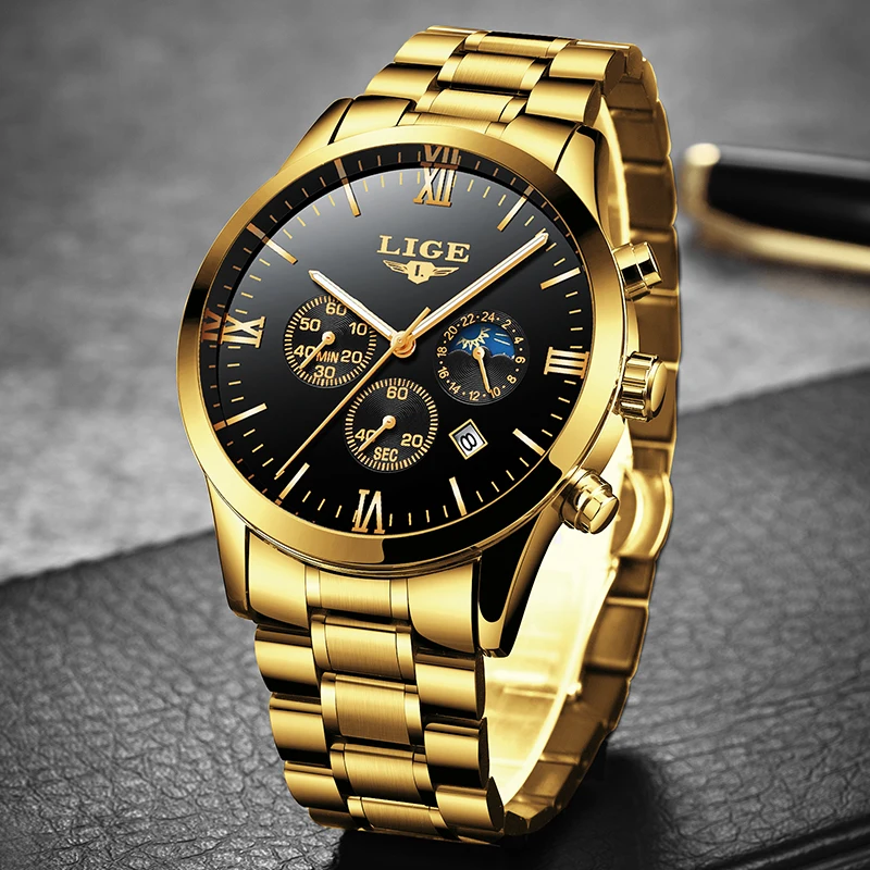 2019 LIGE Men's Watch Top Brand Luxury Men's Military Waterproof Sports Watch Stainless Steel Quartz Clock Relogio Masculino+Box