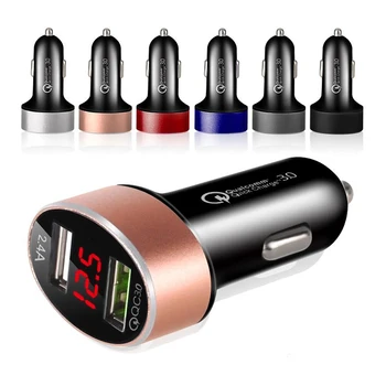 

100pcs QC3.0 Dual USB Ports 2.4A Digital Display Car Charger Adapter for iphone Samsung Android Tablet PC Intelligent Protection