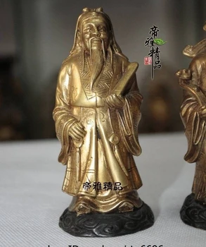 

China Buddhism Bronze Pure Copper 24K Gold Gild Fu Lu Shou Longevity God Statue