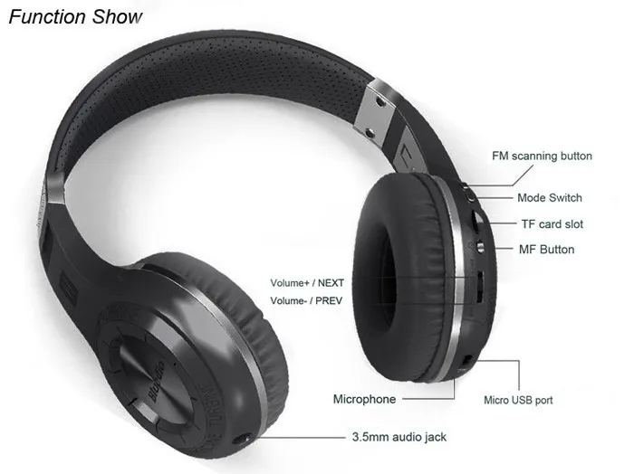 Original Bluedio H+ Bluetooth Stereo Wireless headphones Super Bass Music Mp3 Player Headset with Mic FM BT4.1 headphones