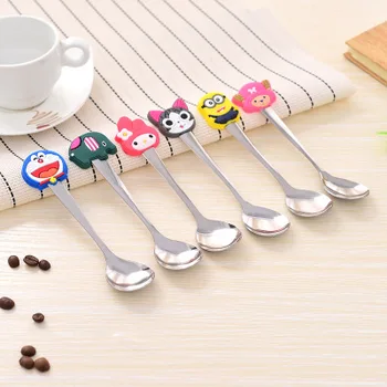 

Korean version of cute silicone stainless steel spoon fashion cartoon small spoon coffee stirring spoon