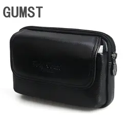 GUMST теплые мужские поясные сумки Элитный бренд Твердые Fanny Pack повседневное кожаный ремень сумка 5 "5,3" 5,5 "сотовый телефонные чехлы