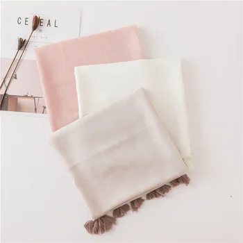 

KYQIAO women head scarf female autumn winter Japan style sweet fresh long pink white solid scarf neckerchief muffler