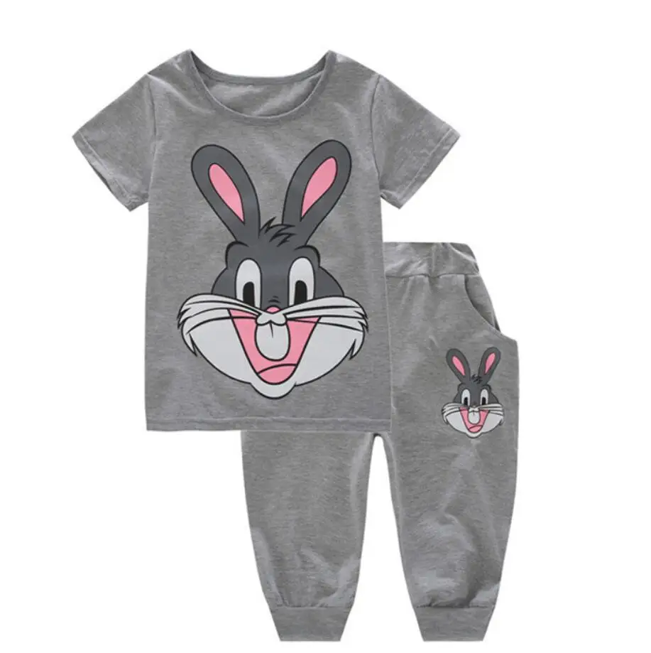 

2019 Summer lovely rabbit printing children Princess outfits clothes sets 100% cotton kids girl t shirt + pants 2pcs Set Baby