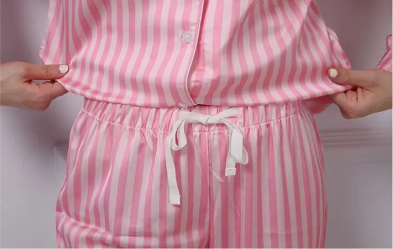 Smmoloa женская пижама с длинным рукавом розовая полоска Шелковая пижама