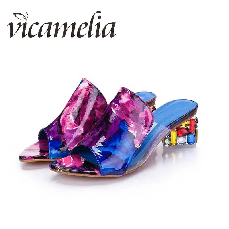 Vicamelia/женские сандалии гладиаторы на среднем каблуке с разноцветными