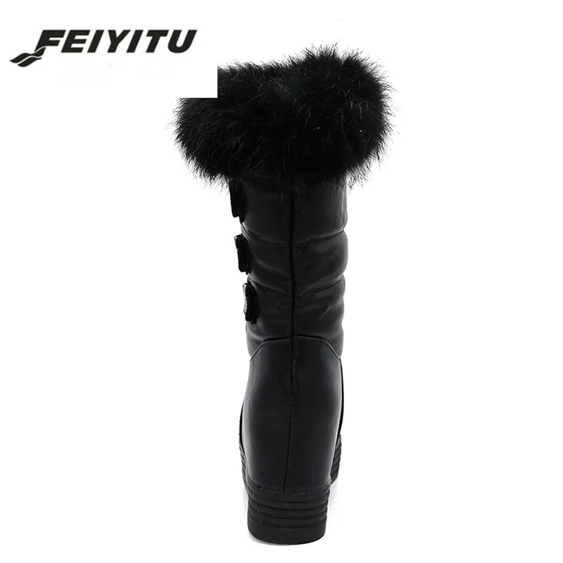 Mode Plus Winter Schwarzes Feiyitu Echtpelz Schwarz Frauen Marke Schnalle Schuhe Gute Damen Warme rosa weiß Qualität Stiefel Pelz Plattform Schnee TTxSwa7
