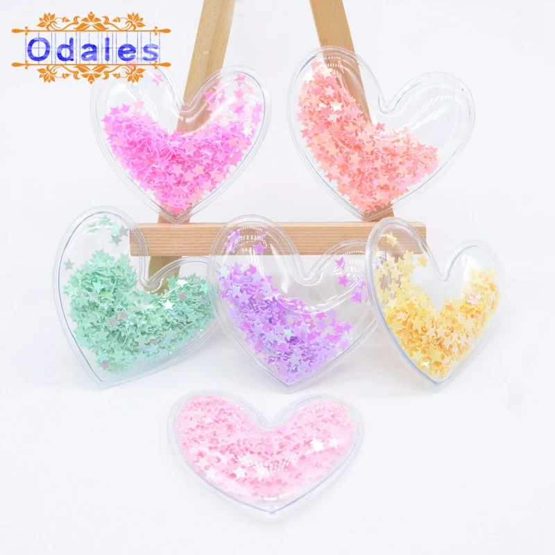 

12Pcs Kawaii Heart Pads Appliques Accessories for DIY Hairband Transparent Leather Patches with Bling Loose Star Sequins
