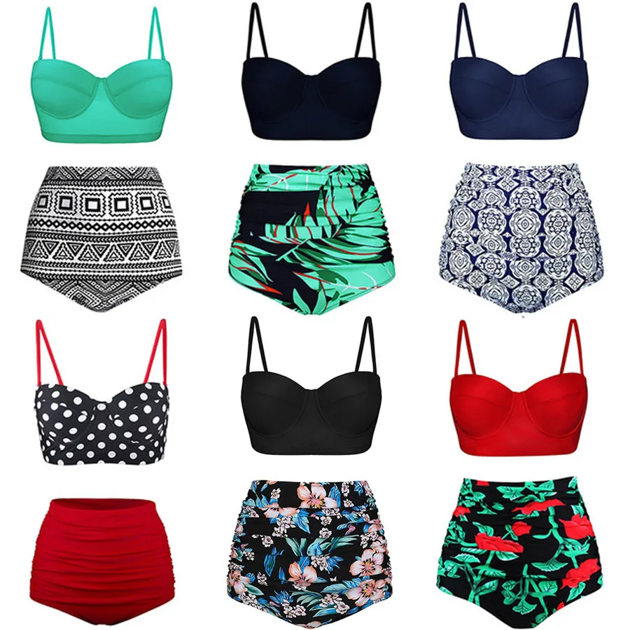 

High Waist Swimsuit Women Push Up Bikinis 2019 Plus Size Swimwear Vintage Bathing Suits Retro Floral Beach Wear Biquini 4XL 5XL
