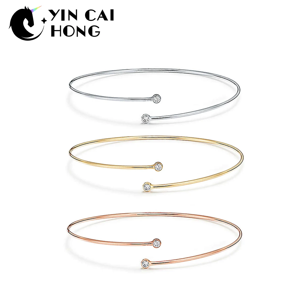 

YCH Charm 925 Sterling Silver Classic Print Open Fine Bracelet Rose Gold 14K Gold Retro Simple Bracelet Original Gift TIFF