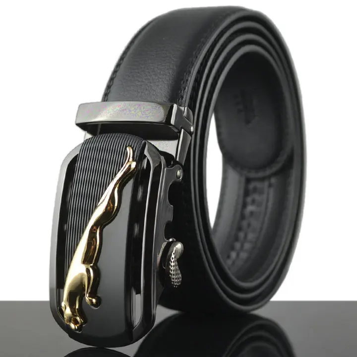 

WOWTIGER leopard Fashion buckle automatically belt men cowhide Leather belt belts for men