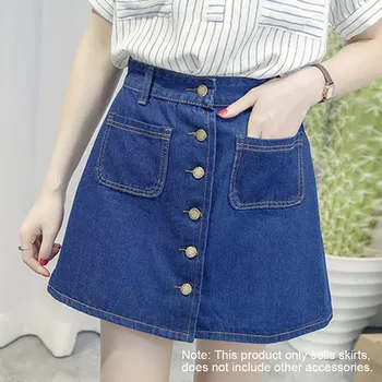 

2019 New Casual Wild Denim Skirt High Waist A-line Mini Skirts Women Summer Double Pockets Jean Skirt Style Dropshiping