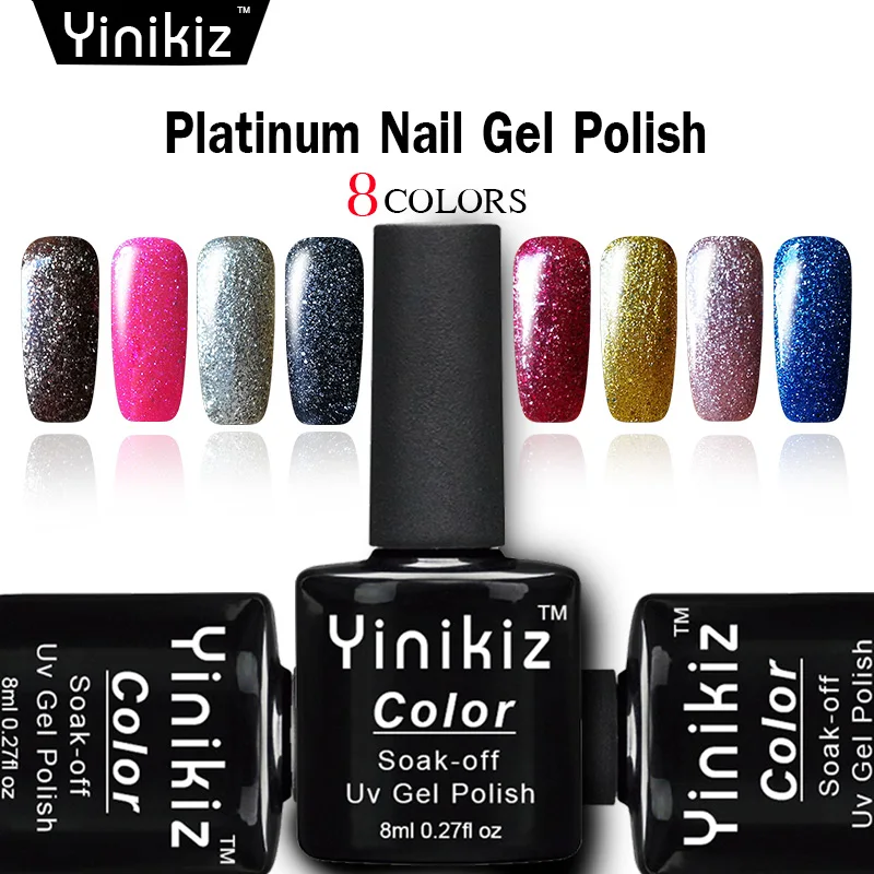 Yinikiz 1pcs Shimmer Platinum Gel Varnish UV LED Soak Off Nail Art UV