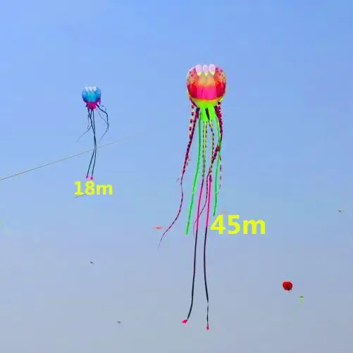 free shipping high quality large kite flying 45m jellyfish soft kite nylon ripstop with line outdoor toys kite surf octopus kite