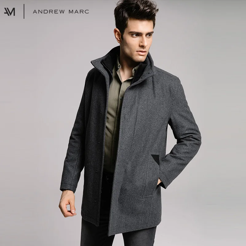ANDREWMARC 2017 Man Woolen Coat Long Style Leisure Men Wool Blends