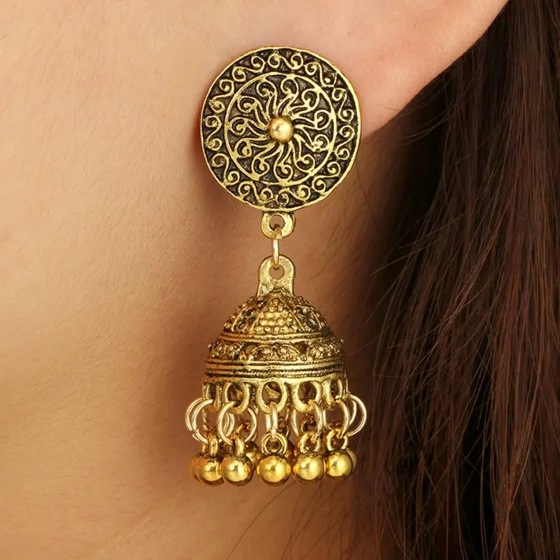 Женские этнические серьги подвески chandbai Kundan Jhumka Jhumki золотого и серебряного цвета
