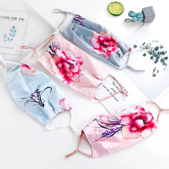 

Women's spring summer flower print thin imitation silk mask PM 2.5 breathable imitation satin sunscreen mouth-muffle R1061