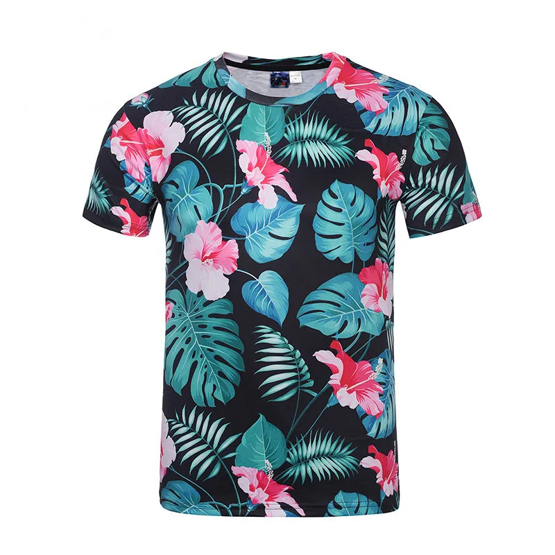 

PLUS SIZE M-4XL Summer New Plant flower T shirt Men short sleeve print 3d Tees Male Tshirts Casual tops Big leaf flower T-shirt