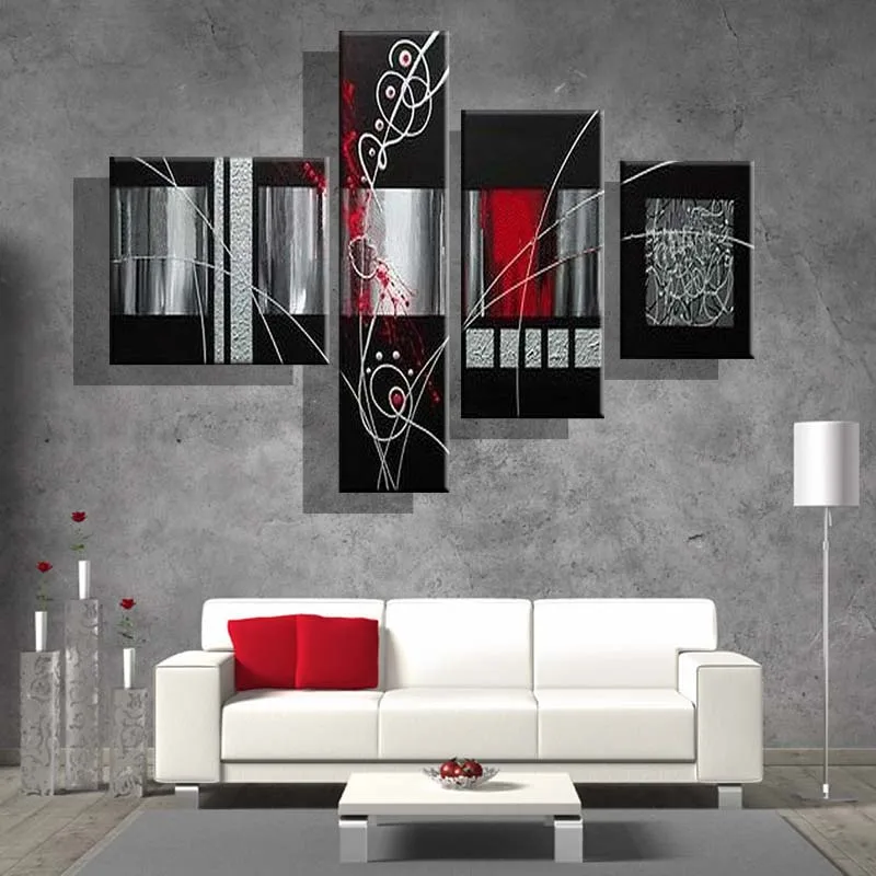 4002 free shipping handmade 4 piece black white red modern abstract