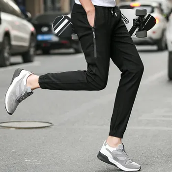 

Men Ankle Length Trousers Spring Summer mens Clothing Thin leisure Casual Black zipper casual pants