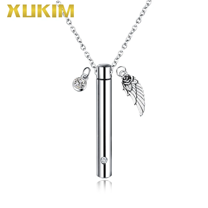 

WPO407-5 Xukim Jewelry Perfume Necklace Charms Cylinder Pet Bone Ash Box Pendant Necklace