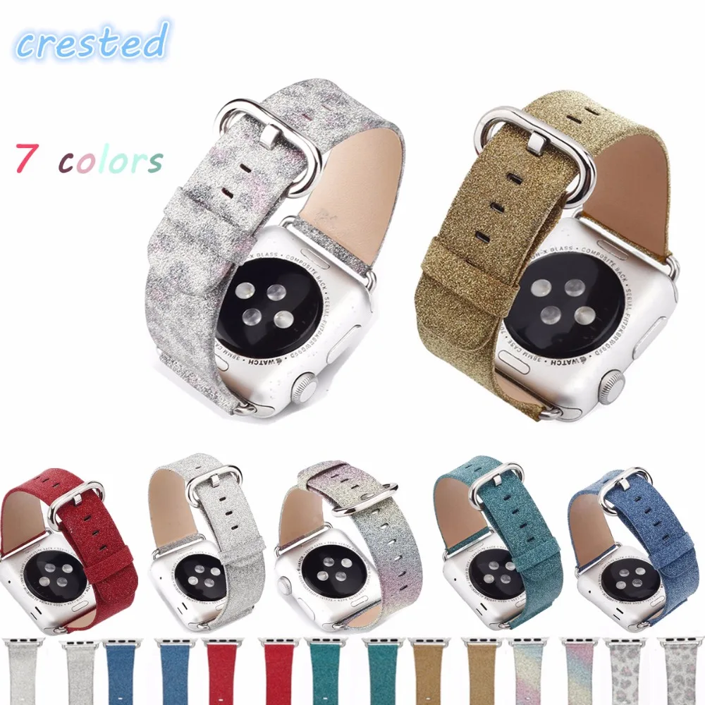 

CRESTED leather watch strap for apple watch band 42 mm/38 Luxury Glittery Bling bracelet belt for iwatch band 1/2 Christmas gift